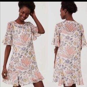 Loft Shimmer Floral Flounce Shift Dress